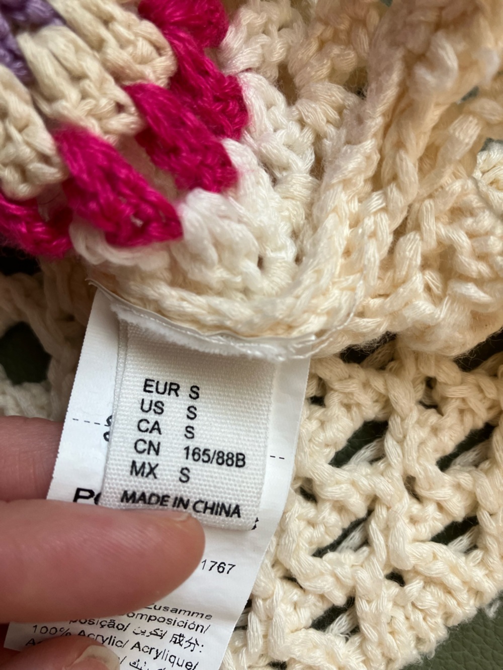 Crochet Granny Square Cropped Cardigan Rainbow Cream Women’s Sweater - Picture 6 of 9